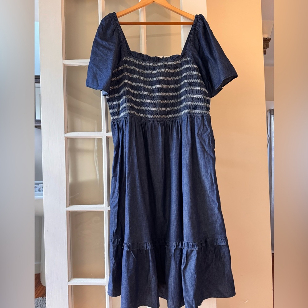 Draper James Chambray Smocked Midi Dress NWT